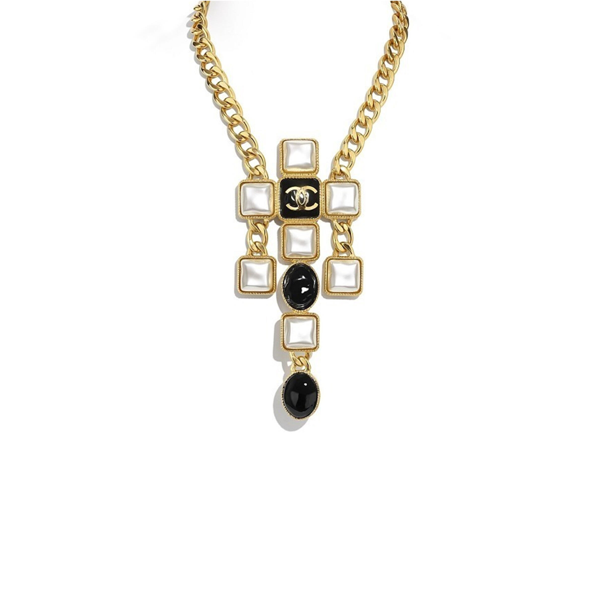 Ch**el necklace with black and white square and oval elements